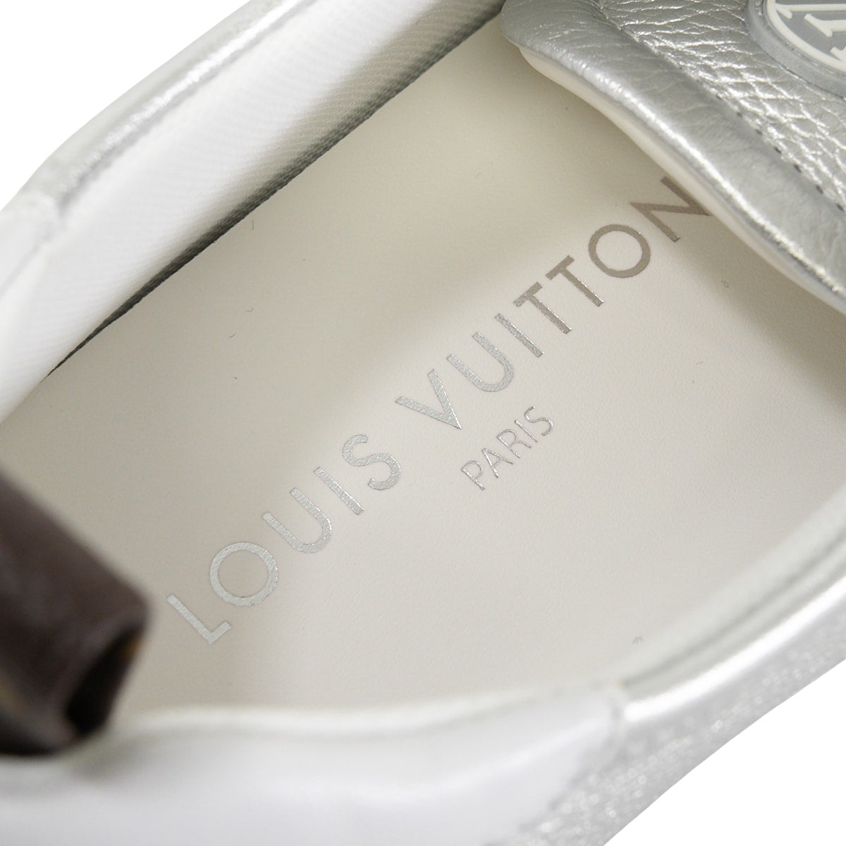 LOUIS VUITTON sneakers Sneakerina Monogram Silver Metallic Grained Calf #38.5 1AHOJA[ALMOST NEW][Authentic]