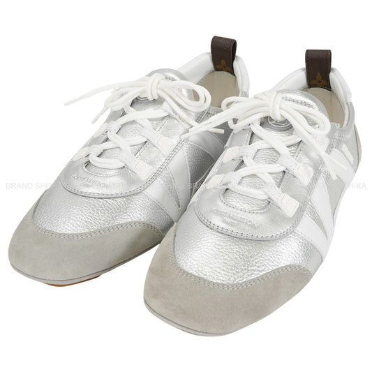 LOUIS VUITTON sneakers Sneakerina Monogram Silver Metallic Grained Calf #38.5 1AHOJA[ALMOST NEW][Authentic]