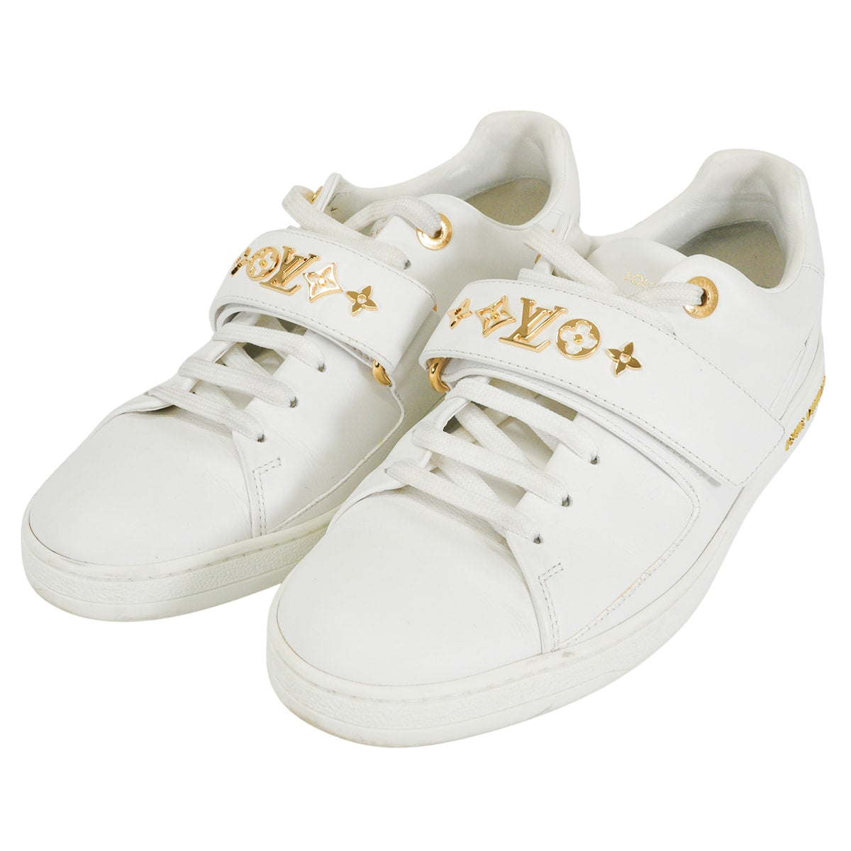 [Pre-loved] LOUIS VUITTON sneakers Frontrow Sneaker with Monogram Strap Blanc (White) Calf #38 Gold HW 1A95Q2[LIKE NEW][Authentic]