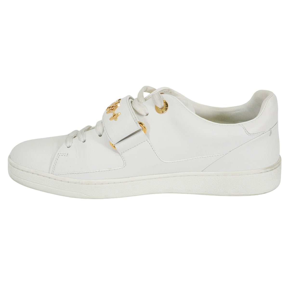 [Pre-loved] LOUIS VUITTON sneakers Frontrow Sneaker with Monogram Strap Blanc (White) Calf #38 Gold HW 1A95Q2[LIKE NEW][Authentic]