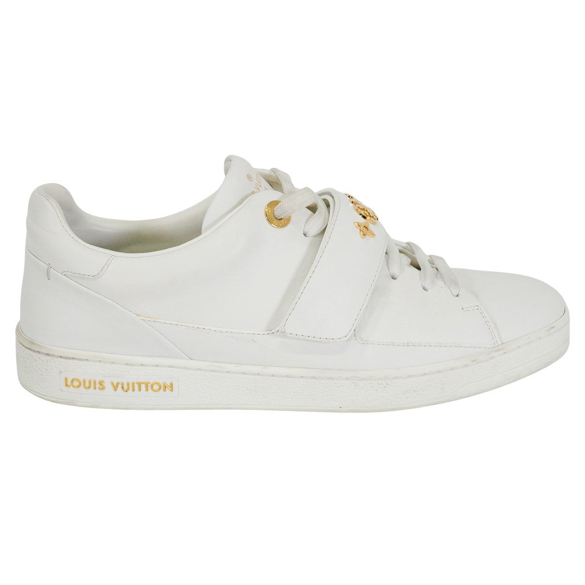 [Pre-loved] LOUIS VUITTON sneakers Frontrow Sneaker with Monogram Strap Blanc (White) Calf #38 Gold HW 1A95Q2[LIKE NEW][Authentic]