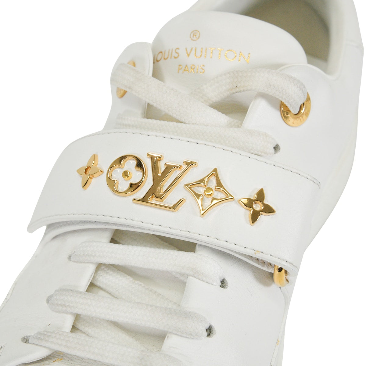 [Pre-loved] LOUIS VUITTON sneakers Frontrow Sneaker with Monogram Strap Blanc (White) Calf #38 Gold HW 1A95Q2[LIKE NEW][Authentic]
