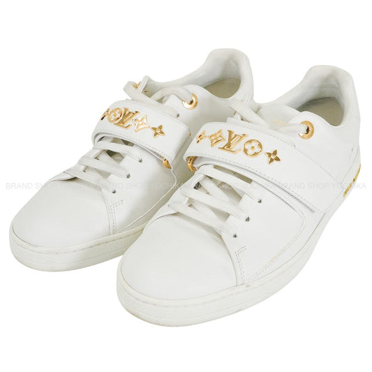 [Pre-loved] LOUIS VUITTON sneakers Frontrow Sneaker with Monogram Strap Blanc (White) Calf #38 Gold HW 1A95Q2[LIKE NEW][Authentic]