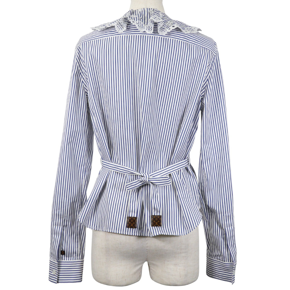 2022SS LOUIS VUITTON Blouse Monogram Stripe Peter Pan Collar Bayadere Blanc (White)/Blue Cotton #36 1A9021[EXCELLENT][Authentic]