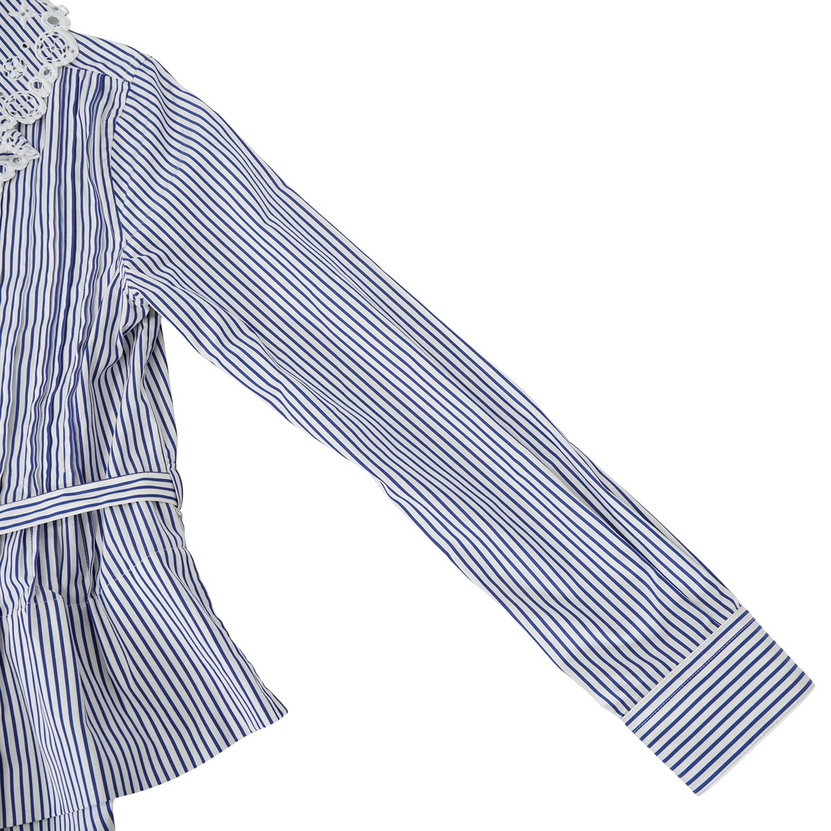 2022SS LOUIS VUITTON Blouse Monogram Stripe Peter Pan Collar Bayadere Blanc (White)/Blue Cotton #36 1A9021[EXCELLENT][Authentic]