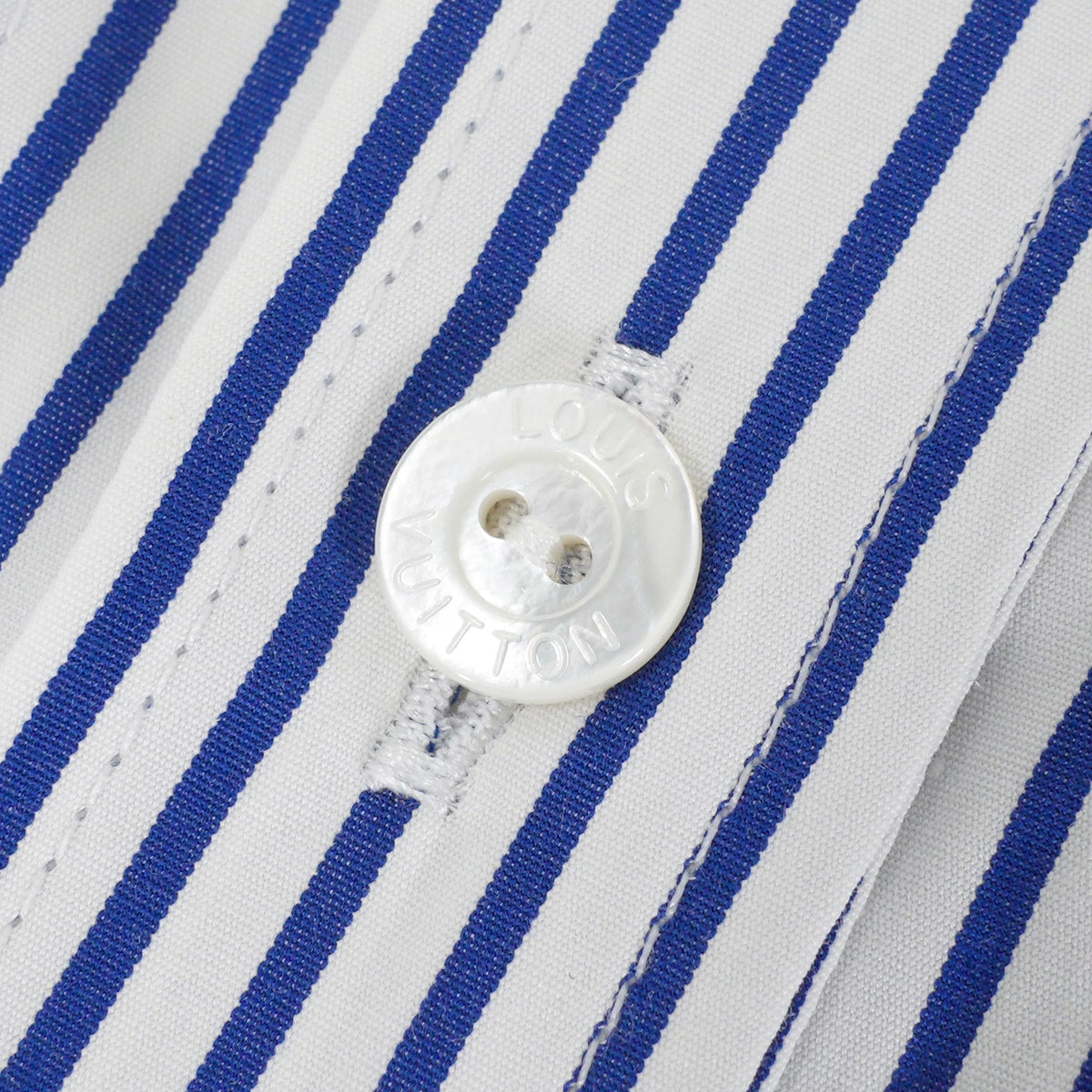 2022SS LOUIS VUITTON Blouse Monogram Stripe Peter Pan Collar Bayadere Blanc (White)/Blue Cotton #36 1A9021[EXCELLENT][Authentic]
