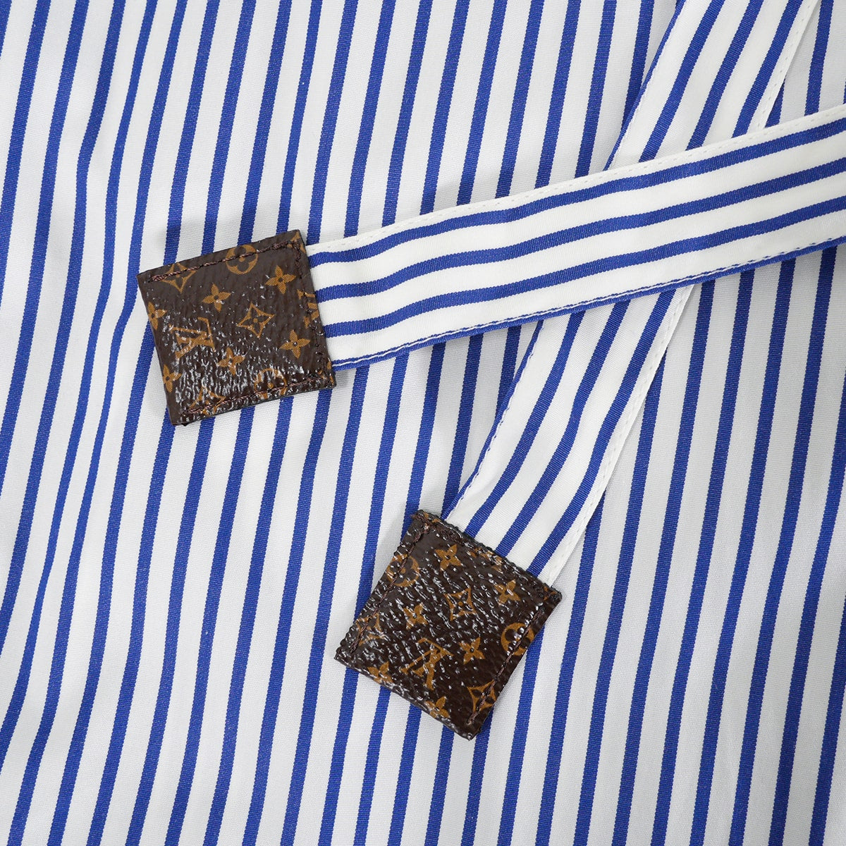 2022SS LOUIS VUITTON Blouse Monogram Stripe Peter Pan Collar Bayadere Blanc (White)/Blue Cotton #36 1A9021[EXCELLENT][Authentic]