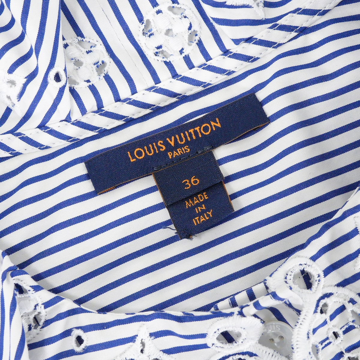 2022SS LOUIS VUITTON Blouse Monogram Stripe Peter Pan Collar Bayadere Blanc (White)/Blue Cotton #36 1A9021[EXCELLENT][Authentic]