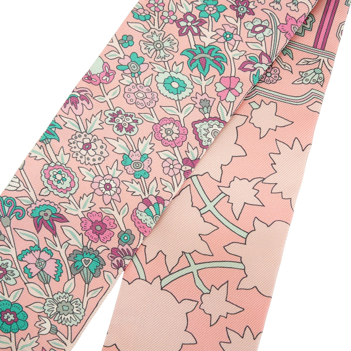 HERMES scarf Twilly Tapis Persans Rose/Vert d'eau/Cream Silk100%[EXCELLENT][Authentic]