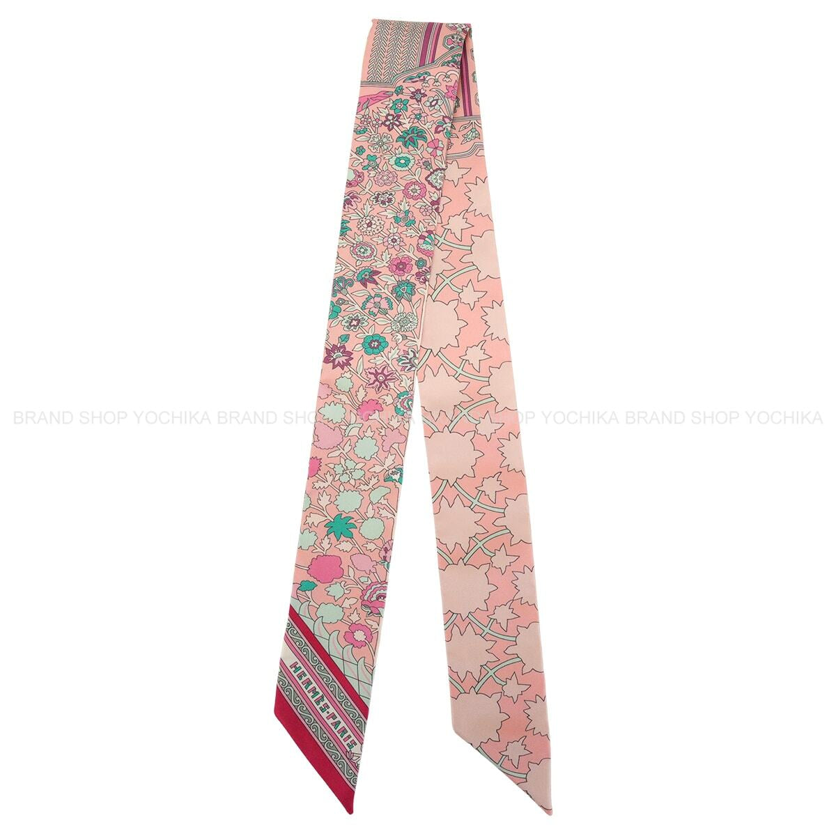 HERMES scarf Twilly Tapis Persans Rose/Vert d'eau/Cream Silk100%[EXCELLENT][Authentic]
