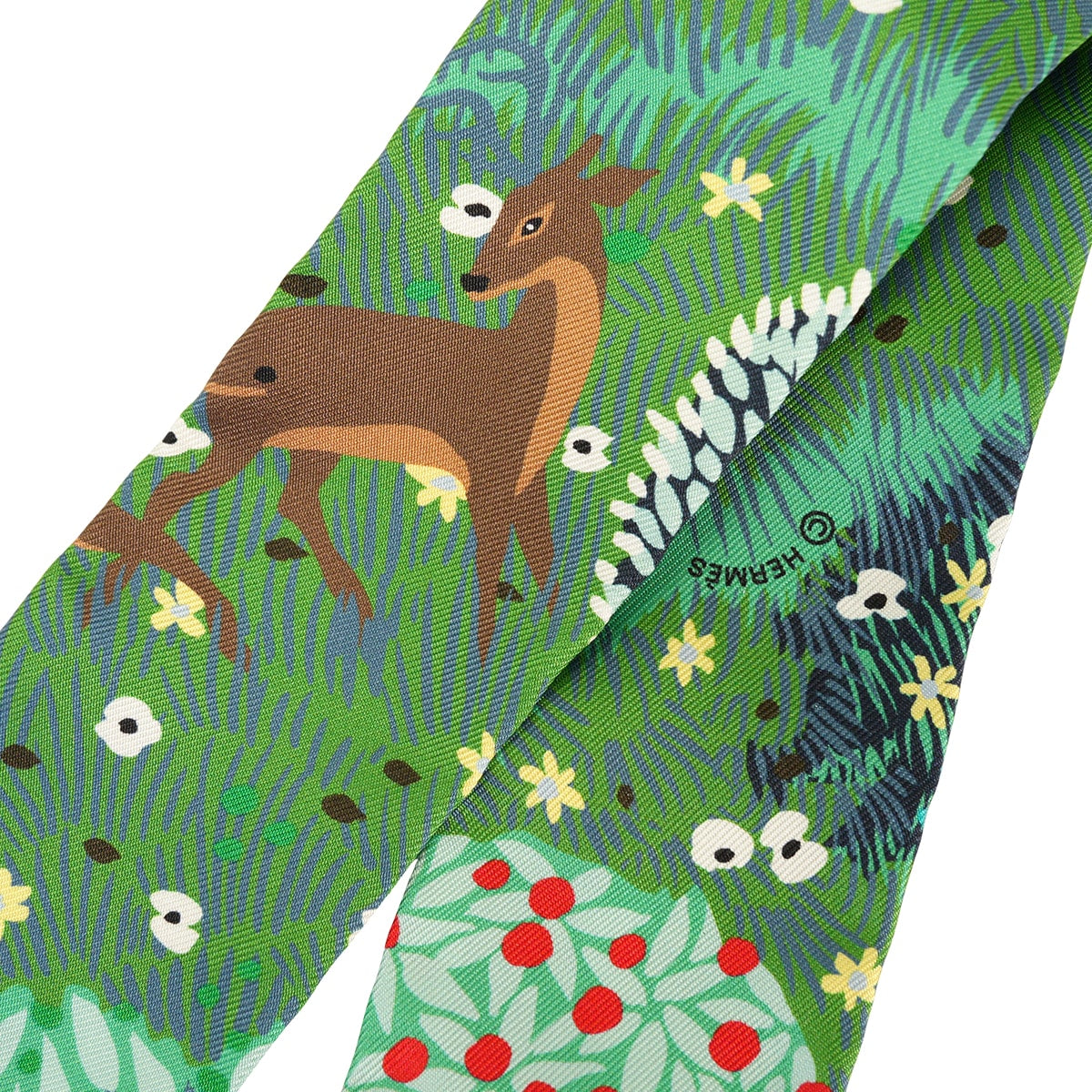 HERMES scarf Twilly Dans Un Jardin Anglais Marine/Vert/Rouge Silk100%[EXCELLENT][Authentic]