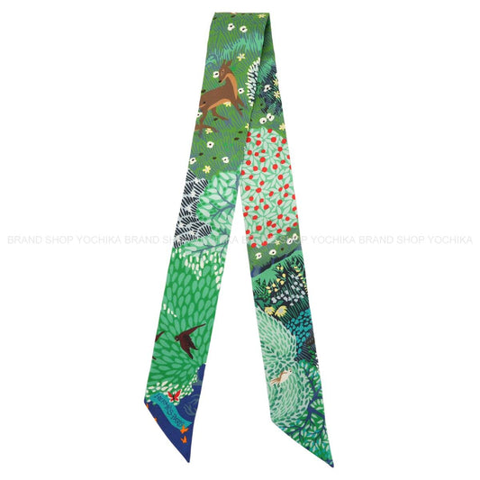 HERMES scarf Twilly Dans Un Jardin Anglais Marine/Vert/Rouge Silk100%[EXCELLENT][Authentic]