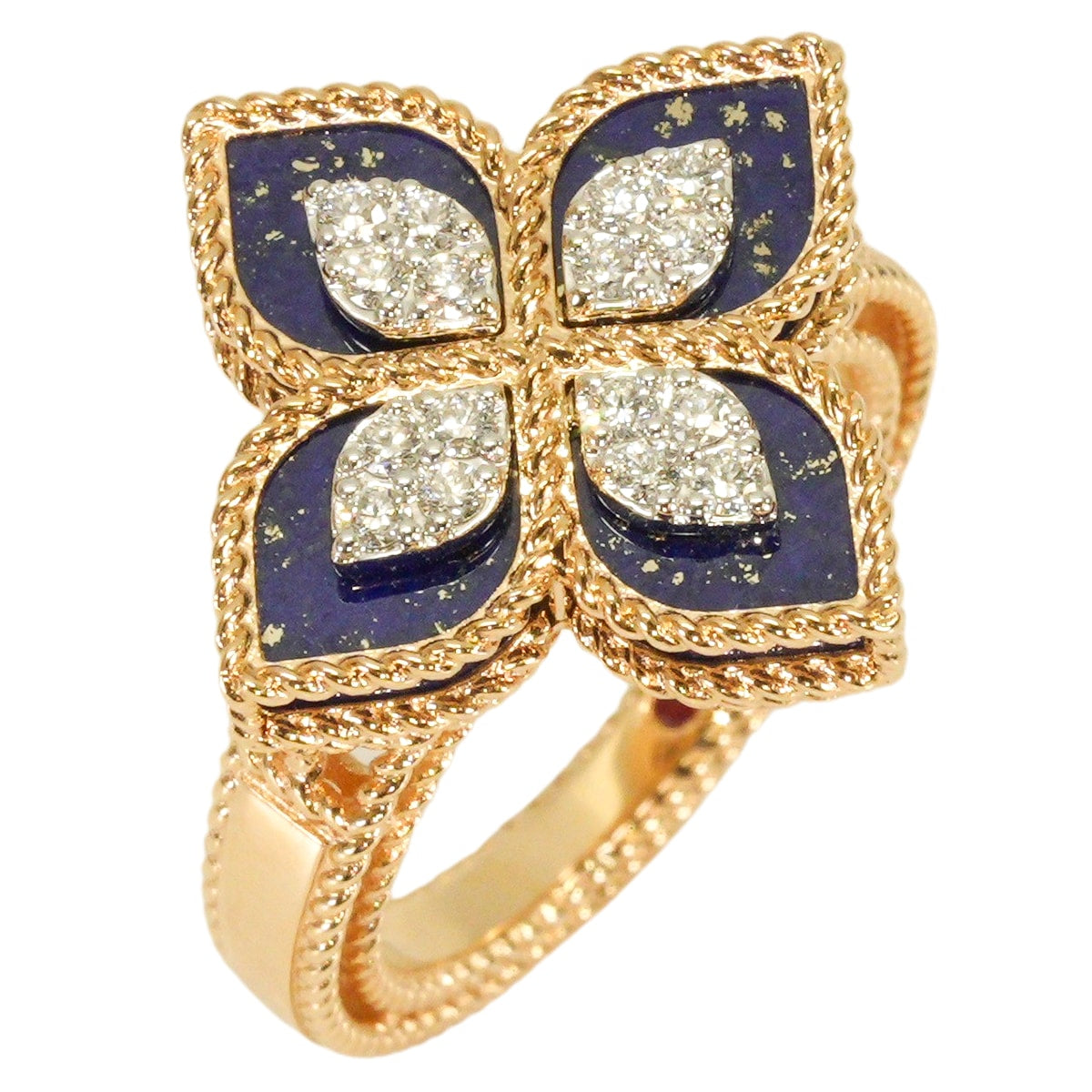 [Pre-loved] Roberto Coin ring Princess Flower Smallpink gold K18PG/Lapis Lazuli/Azure stone/Diamond #51 ADV888RI1837[LIKE NEW][Authentic]