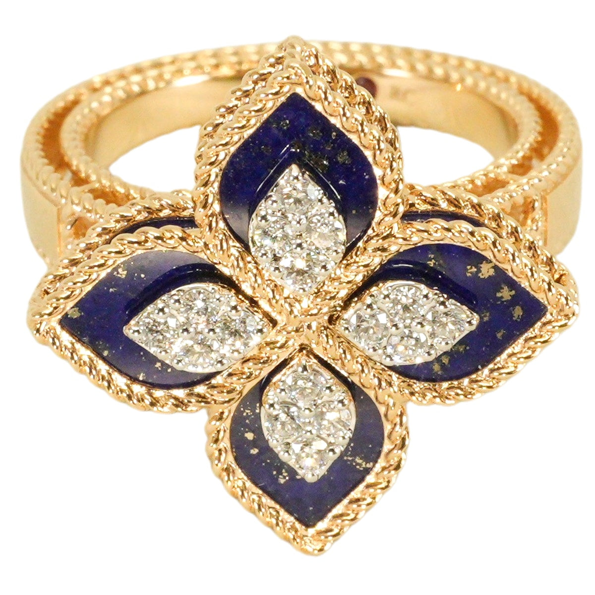 [Pre-loved] Roberto Coin ring Princess Flower Smallpink gold K18PG/Lapis Lazuli/Azure stone/Diamond #51 ADV888RI1837[LIKE NEW][Authentic]