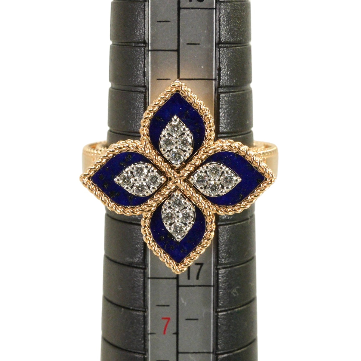 [Pre-loved] Roberto Coin ring Princess Flower Smallpink gold K18PG/Lapis Lazuli/Azure stone/Diamond #51 ADV888RI1837[LIKE NEW][Authentic]