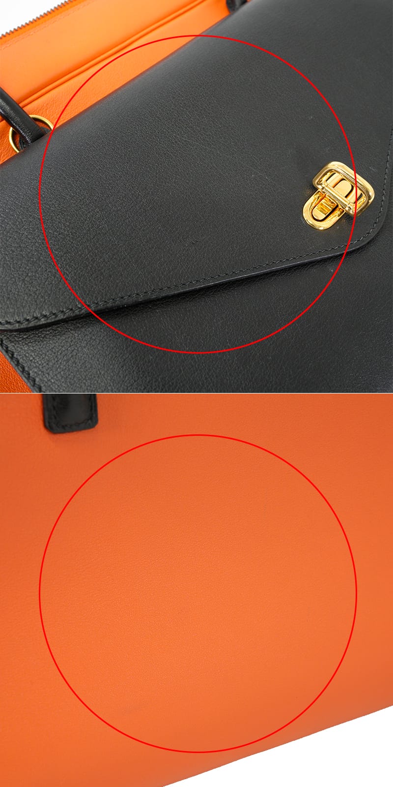 [Pre-loved] HERMES Handbag Lorraine Orange/Noir (Black) Veau Gulliver Stamp □C[USED AB][Authentic]