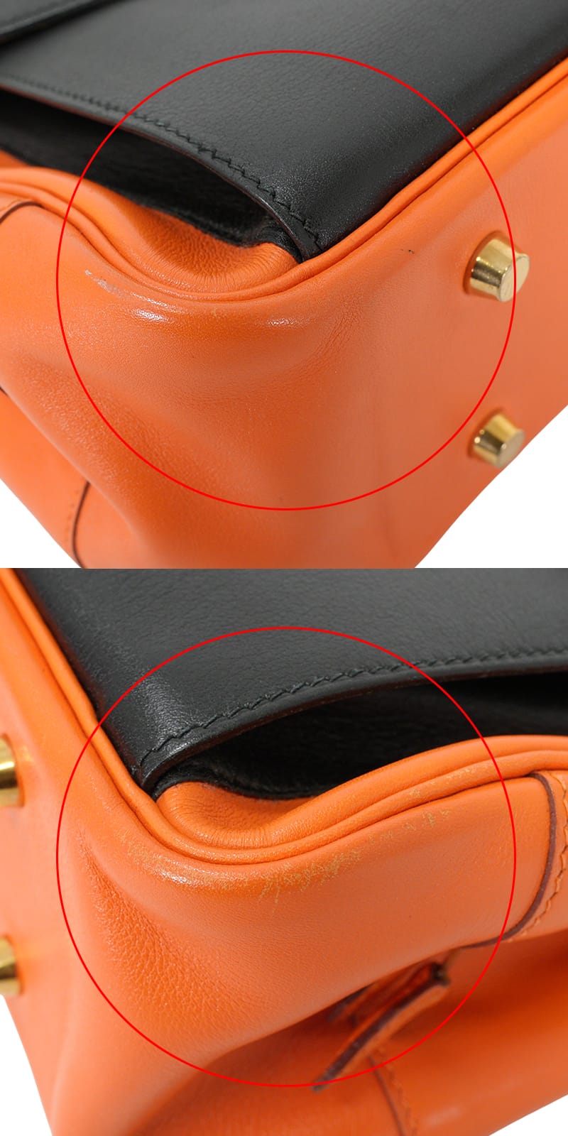 [Pre-loved] HERMES Handbag Lorraine Orange/Noir (Black) Veau Gulliver Stamp □C[USED AB][Authentic]