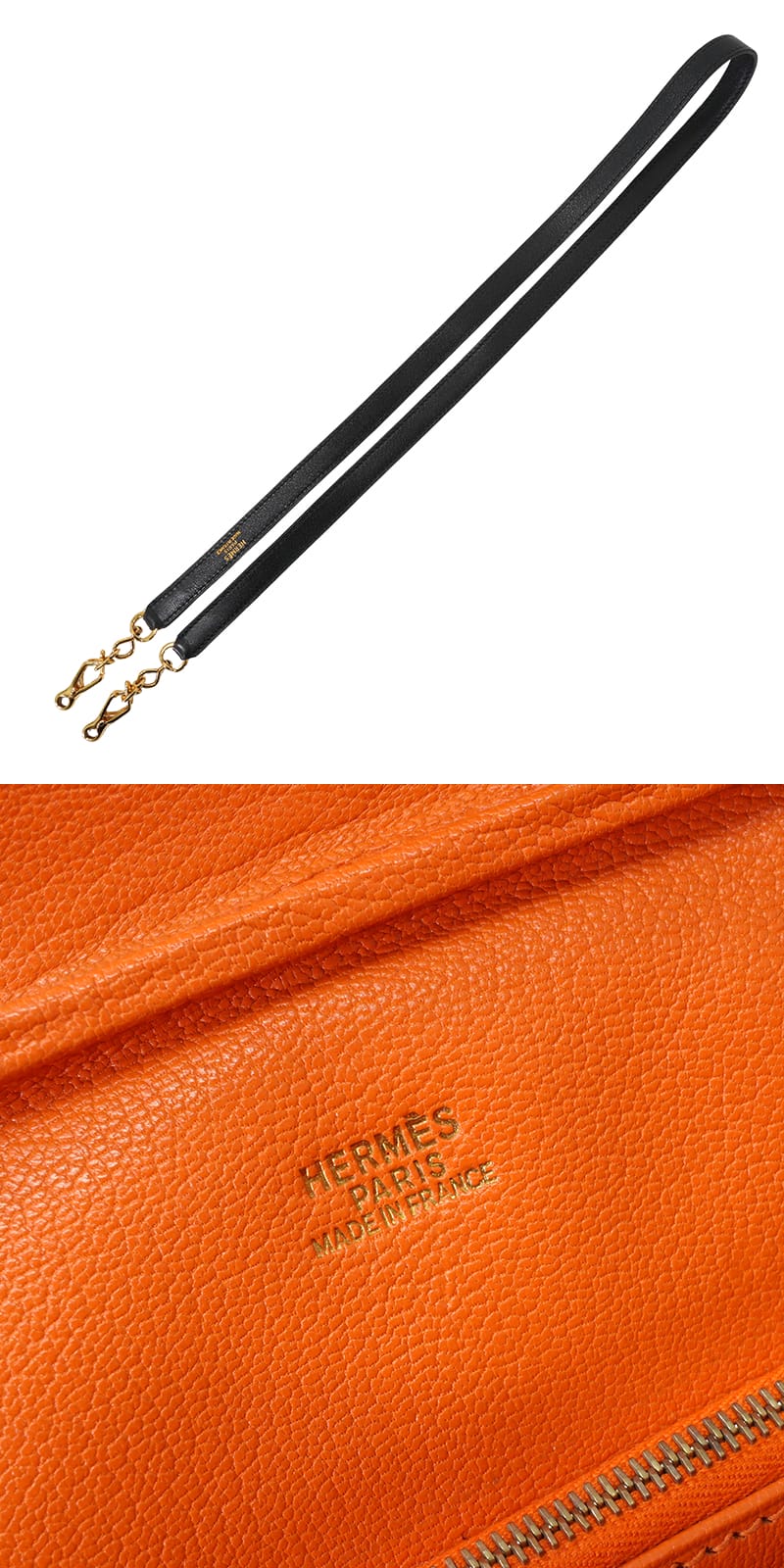 [Pre-loved] HERMES Handbag Lorraine Orange/Noir (Black) Veau Gulliver Stamp □C[USED AB][Authentic]