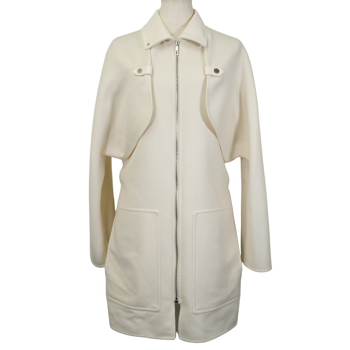 [Pre-loved] HERMES Trench coat Double-face Twin Coat Sellier Buttons Blanc (White) Cashmere #36 Silver HW 4E0141DC[LIKE NEW][Authentic]