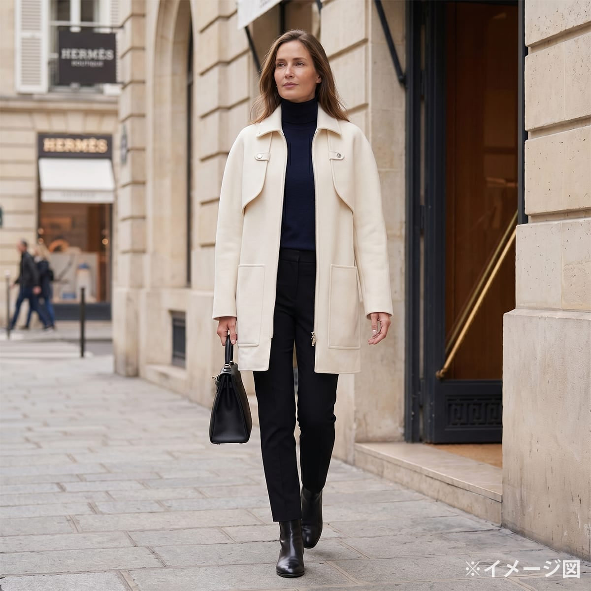 [Pre-loved] HERMES Trench coat Double-face Twin Coat Sellier Buttons Blanc (White) Cashmere #36 Silver HW 4E0141DC[LIKE NEW][Authentic]
