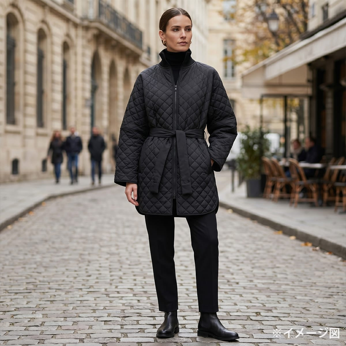 HERMES Quilted Half Coat Jacket Sellier Noir (Black) Polyester #34[EXCELLENT][Authentic]