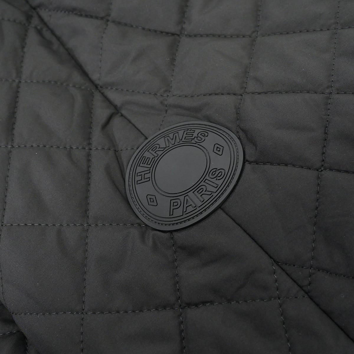 HERMES Quilted Half Coat Jacket Sellier Noir (Black) Polyester #34[EXCELLENT][Authentic]