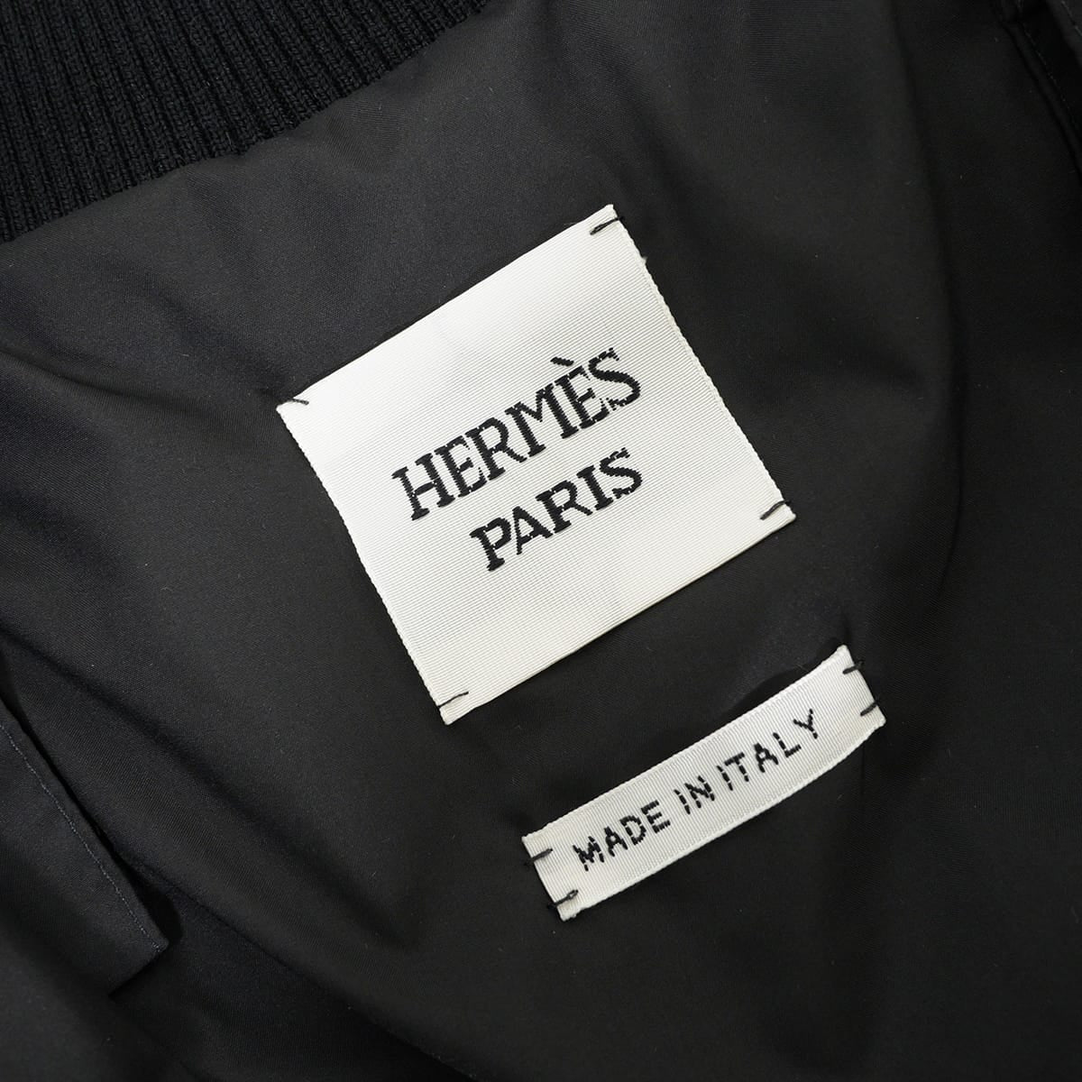 HERMES Quilted Half Coat Jacket Sellier Noir (Black) Polyester #34[EXCELLENT][Authentic]