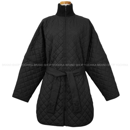 HERMES Quilted Half Coat Jacket Sellier Noir (Black) Polyester #34[EXCELLENT][Authentic]