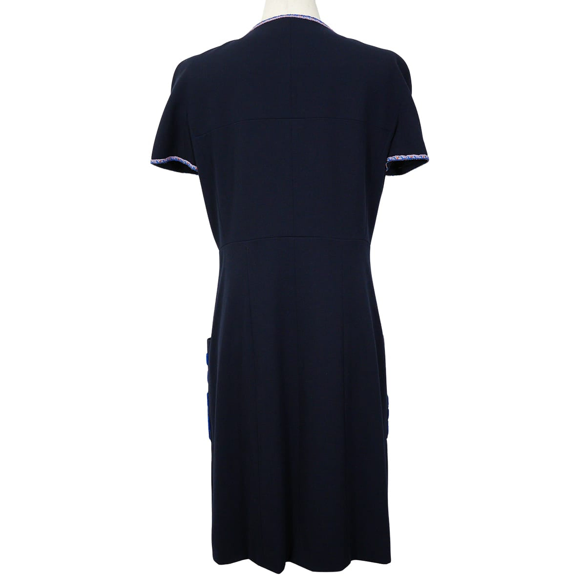 [Pre-loved] 1997AW CHANEL One‐piece dress Vintage Embroidery Half Sleeves Navy Wool #40 P09345[LIKE NEW][Authentic]