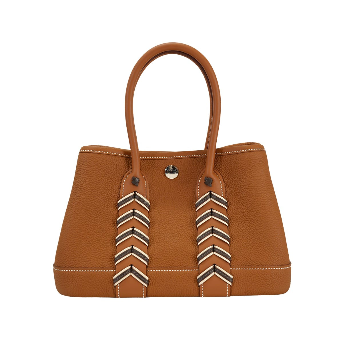 HERMES Handbag Neo Garden Party 23 Bredies Gold/Noir (Black) Veau Negonda Silver HW Stamp G[EXCELLENT][Authentic]