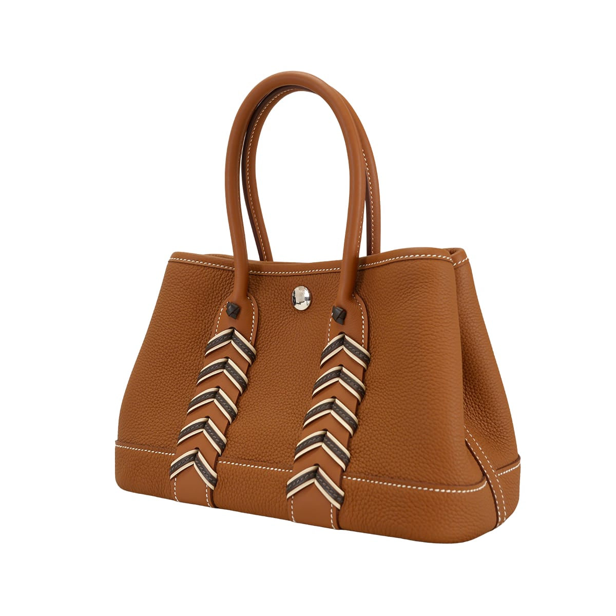 HERMES Handbag Neo Garden Party 23 Bredies Gold/Noir (Black) Veau Negonda Silver HW Stamp G[EXCELLENT][Authentic]