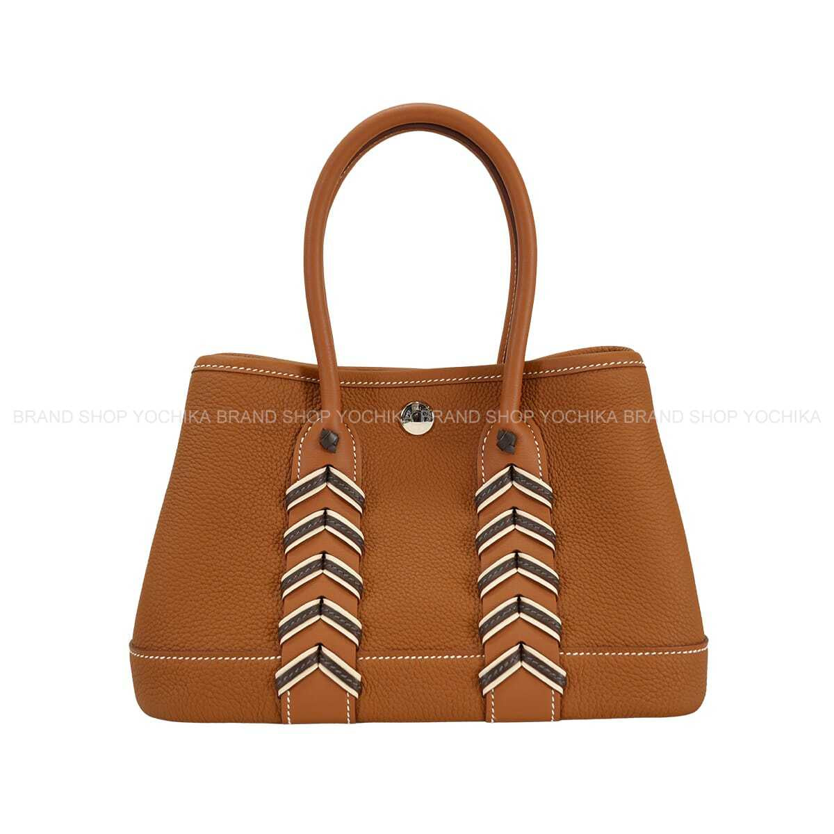 HERMES Handbag Neo Garden Party 23 Bredies Gold/Noir (Black) Veau Negonda Silver HW Stamp G[EXCELLENT][Authentic]