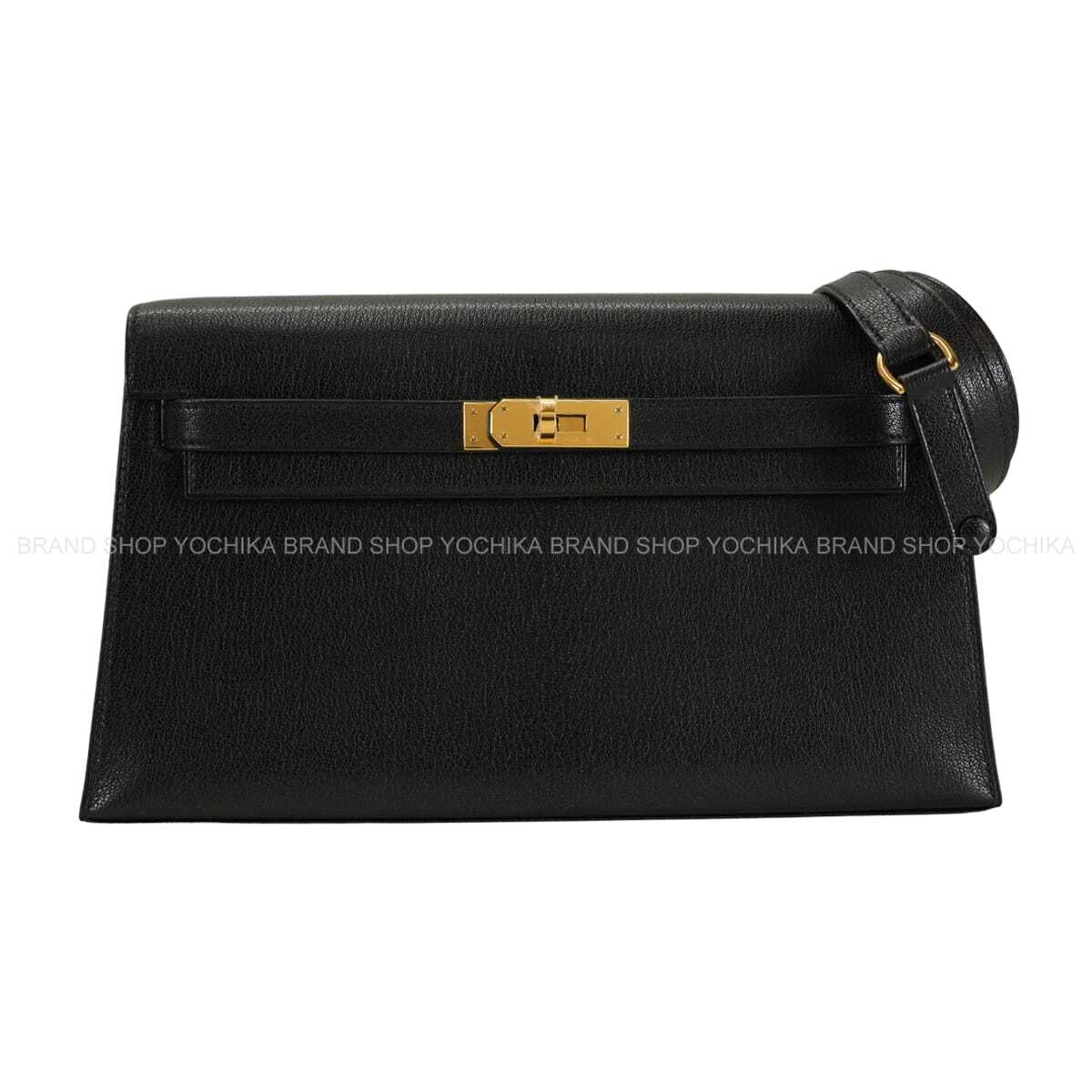 HERMES Clutch bag Kelly Elan Noir (Black) Chevre Chamkila Gold HW Stamp B[EXCELLENT][Authentic]