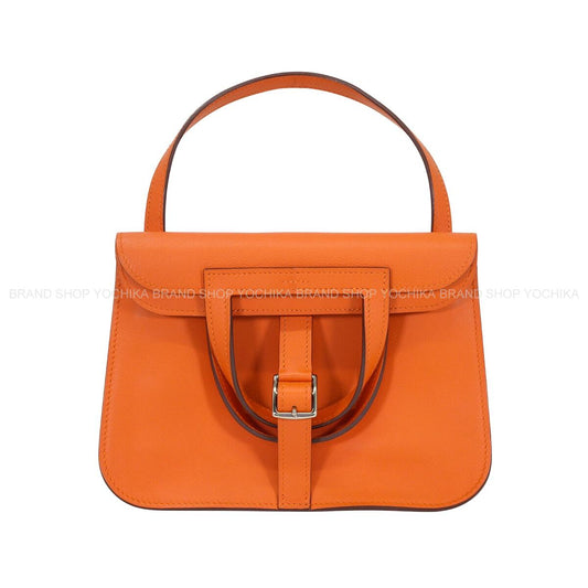 [Pre-loved] HERMES Shoulder bag Halzan mini Orange Veau Swift Silver HW Stamp A[LIKE NEW][Authentic]