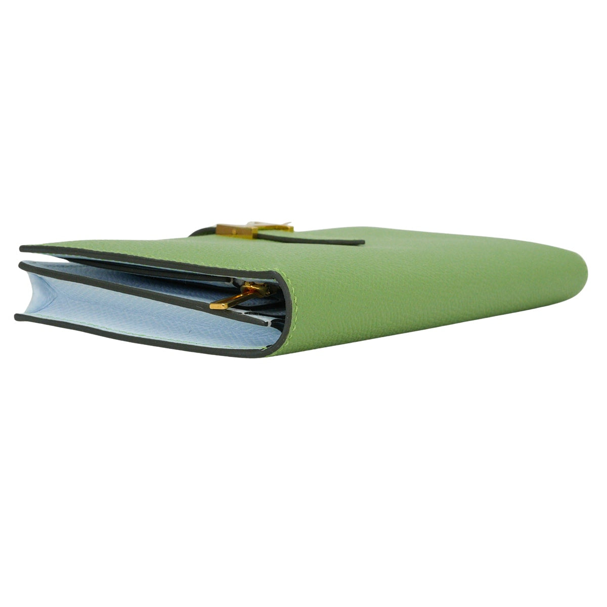 HERMES long wallet Bearn Soufflet Verso Vert criquet/Blue brume Veau Epsom Gold HW Stamp Y[EXCELLENT][Authentic]