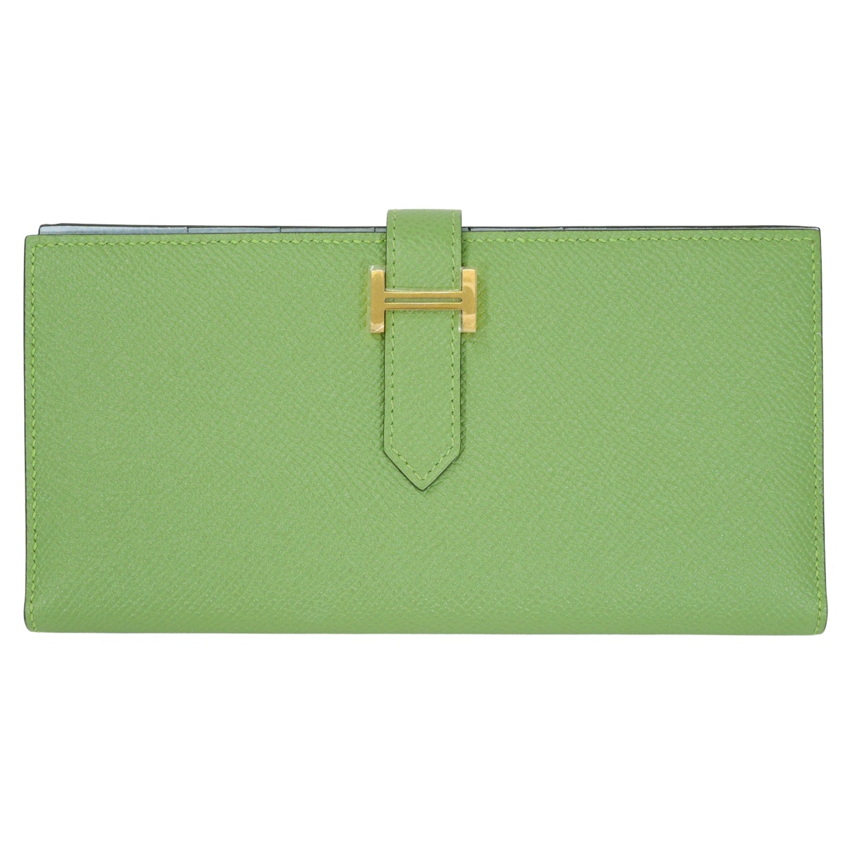 HERMES long wallet Bearn Soufflet Verso Vert criquet/Blue brume Veau Epsom Gold HW Stamp Y[EXCELLENT][Authentic]