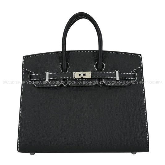 HERMES Handbag Birkin25 Sellier Special Order HSS Noir (Black)/Rouge de Coeur Veau Epsom Mat Silver HW Stamp W[BRAND NEW][Authentic]