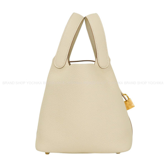 HERMES Handbag Picotin Lock 18 PM Craie Taurillon Clemence Gold HW Stamp G[EXCELLENT][Authentic]
