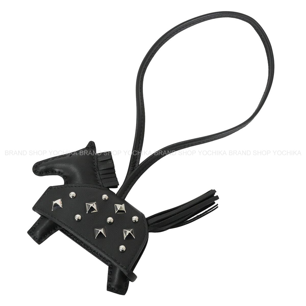 HERMES bag charm Rodeo Robeo Rock PM Studs Noir (Black) Agneau Milo Silver HW Stamp G[BRAND NEW][Authentic]
