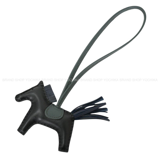 HERMES bag charm Rodeo PM Noir (Black)/Vert Mangrove/Bleu Nuit Agneau Milo Stamp G[BRAND NEW][Authentic]