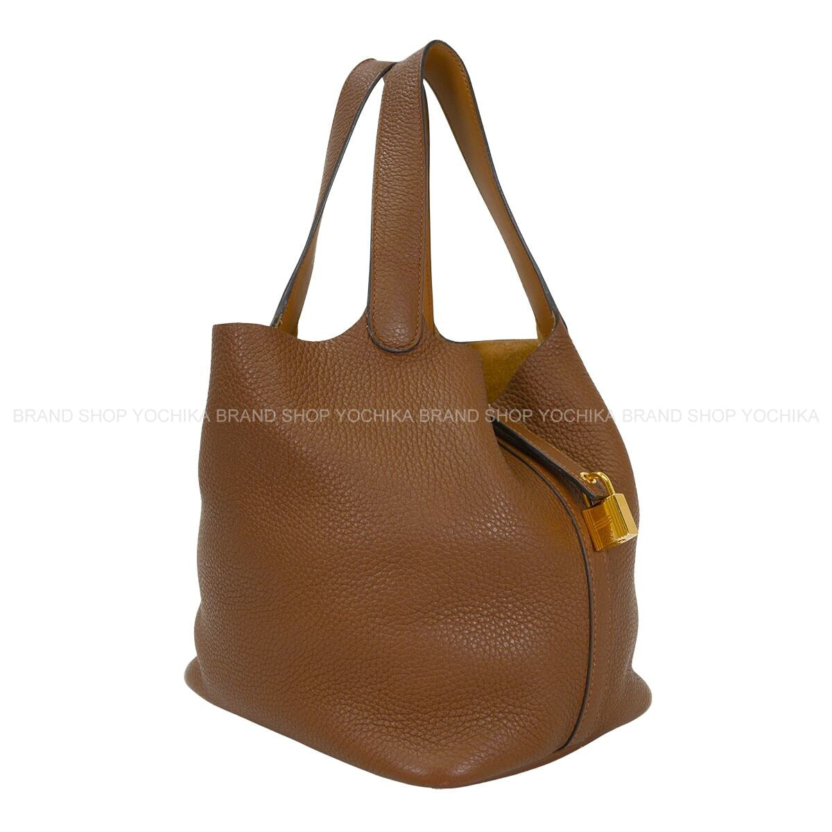 [Pre-loved] HERMES Handbag Picotin Lock 22 MM Eclat Alezan/Biscuit Taurillon Clemence/Veau Swift Gold HW Stamp Z[USED A][Authentic]