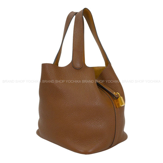 [Pre-loved] HERMES Handbag Picotin Lock 22 MM Eclat Alezan/Biscuit Taurillon Clemence/Veau Swift Gold HW Stamp Z[USED A][Authentic]