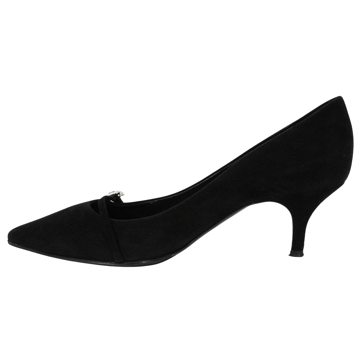[Pre-loved] HERMES pumps Hapi Noir (Black) Suede 38.5 Silver HW[LIKE NEW][Authentic]