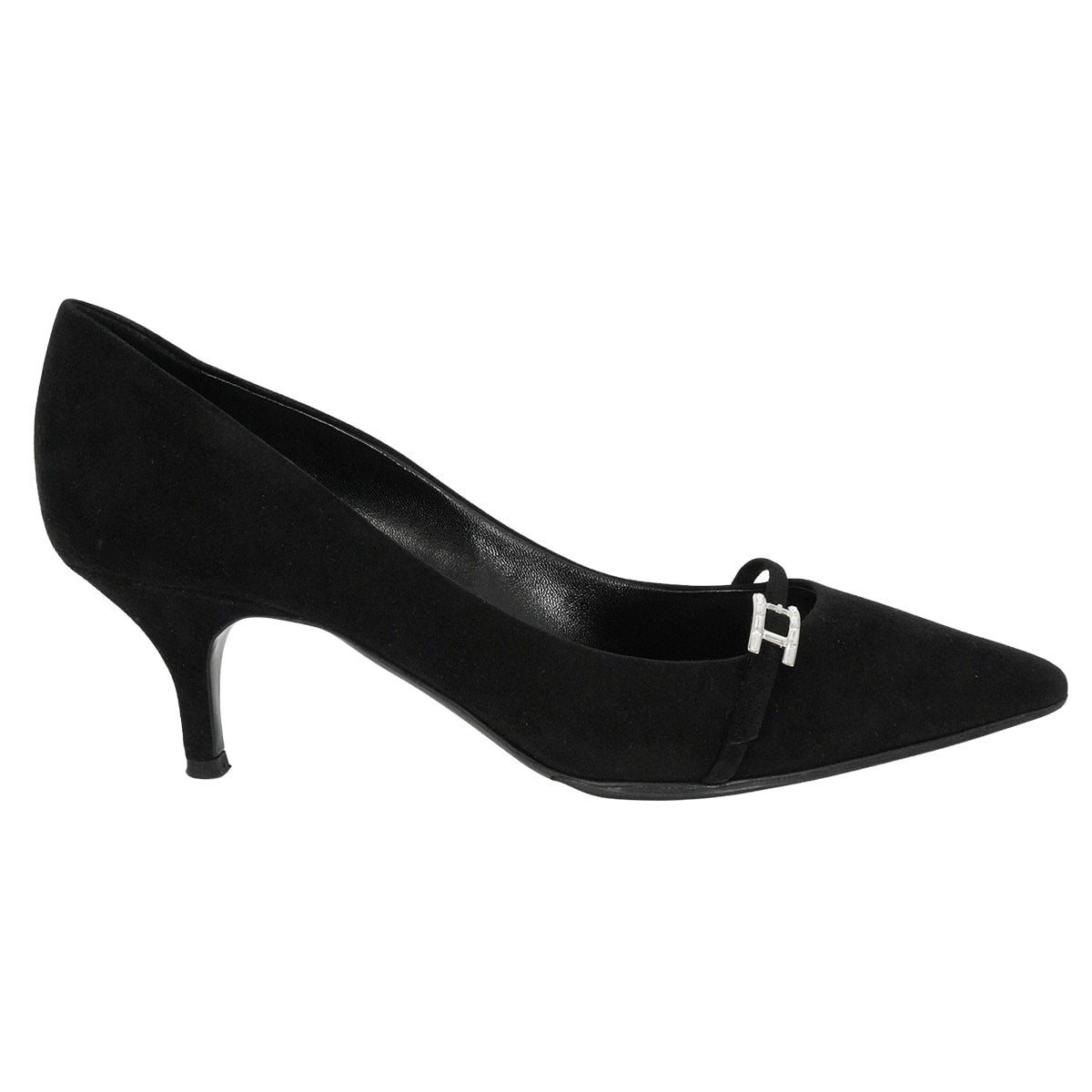 [Pre-loved] HERMES pumps Hapi Noir (Black) Suede 38.5 Silver HW[LIKE NEW][Authentic]