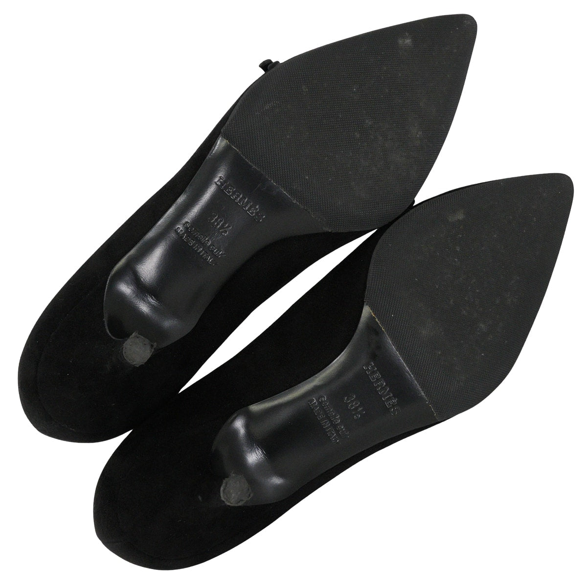[Pre-loved] HERMES pumps Hapi Noir (Black) Suede 38.5 Silver HW[LIKE NEW][Authentic]