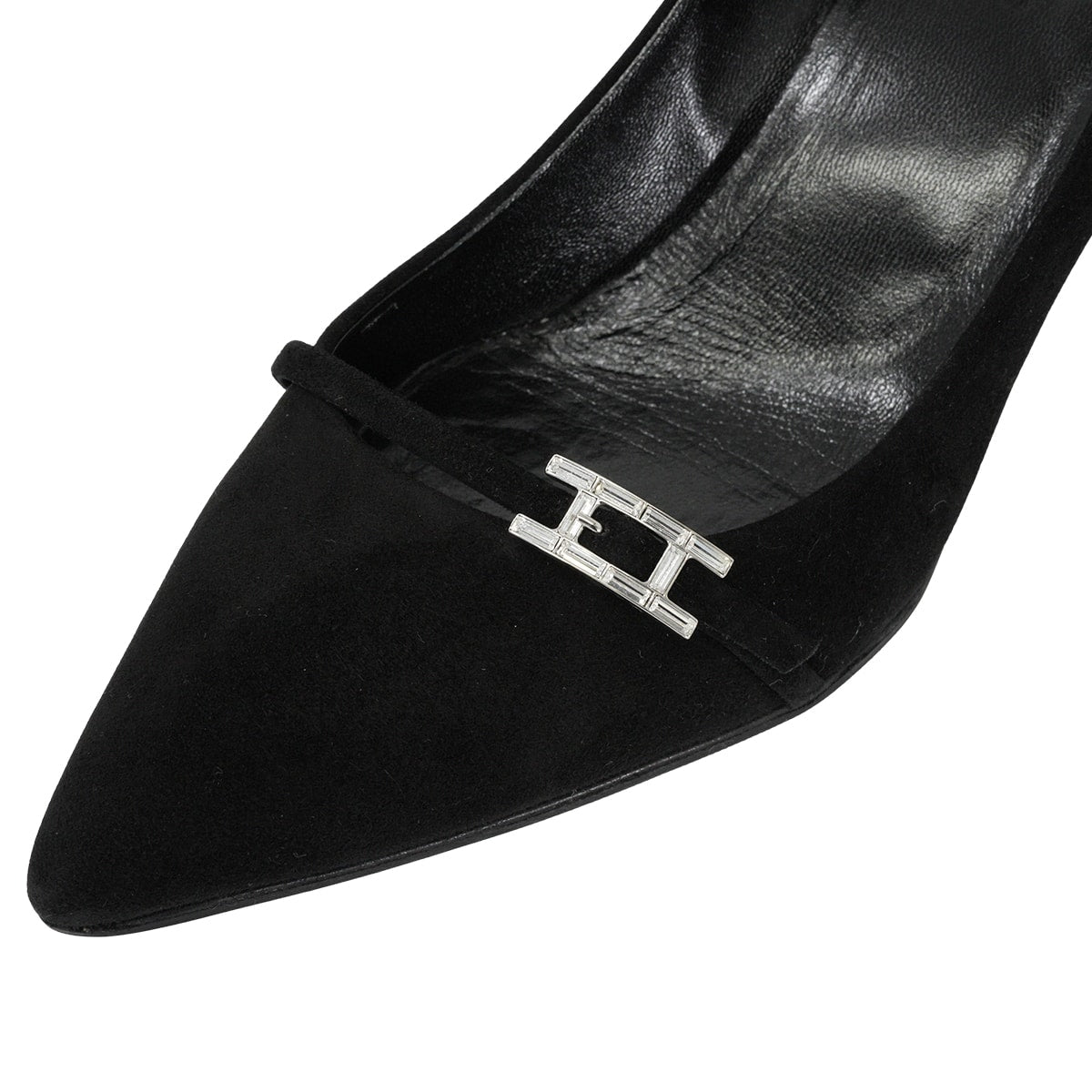 [Pre-loved] HERMES pumps Hapi Noir (Black) Suede 38.5 Silver HW[LIKE NEW][Authentic]