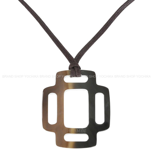 [Pre-loved] HERMES necklace Rythme Brown Buffalo Horn[LIKE NEW][Authentic]