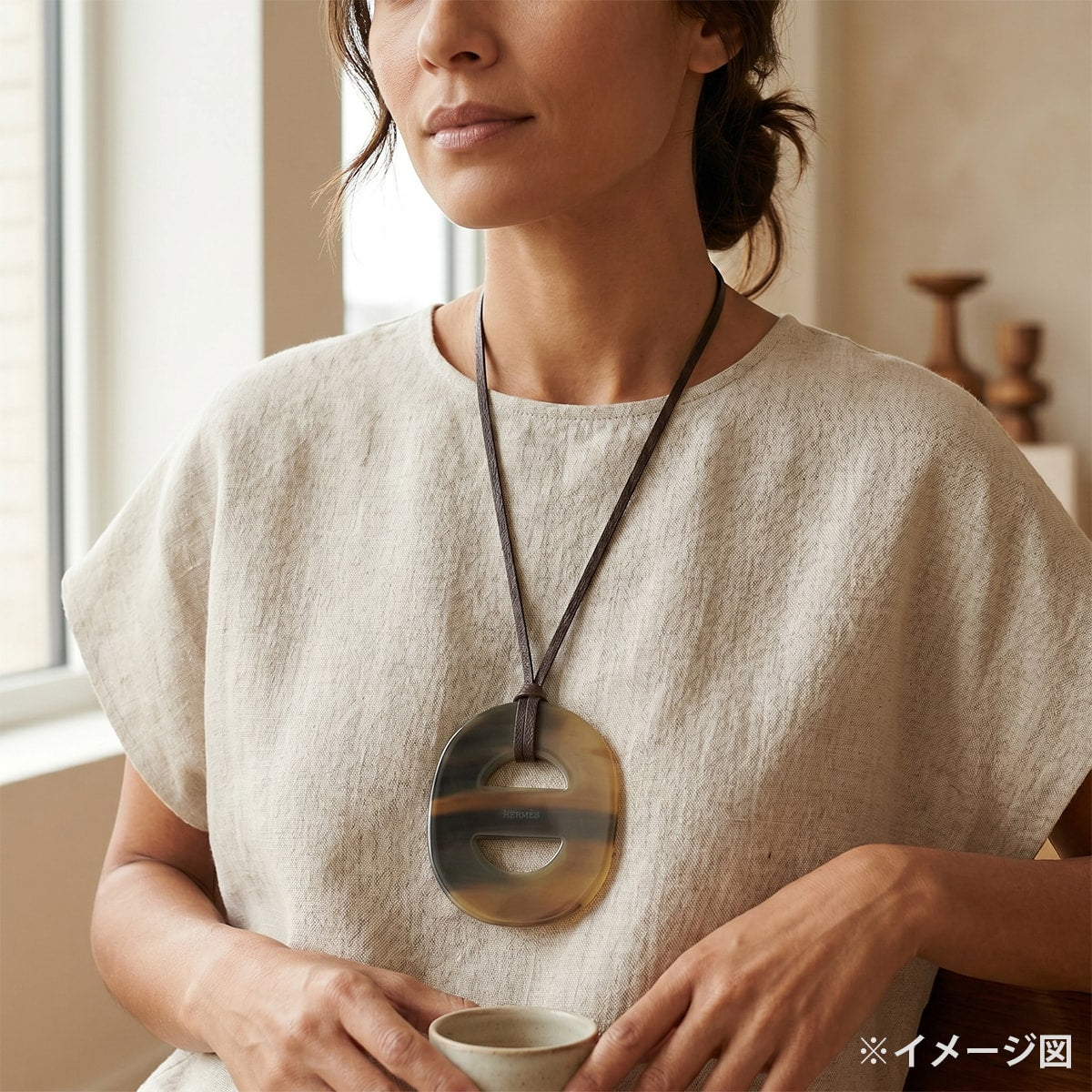[Pre-loved] HERMES necklace Fidelio Brown Buffalo Horn[USED SA][Authentic]