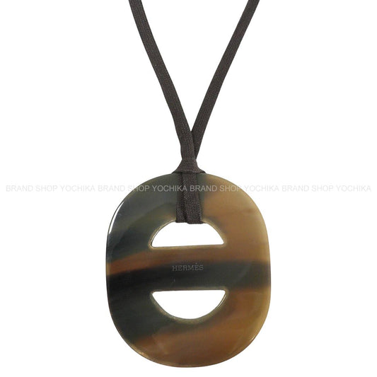 [Pre-loved] HERMES necklace Fidelio Brown Buffalo Horn[USED SA][Authentic]