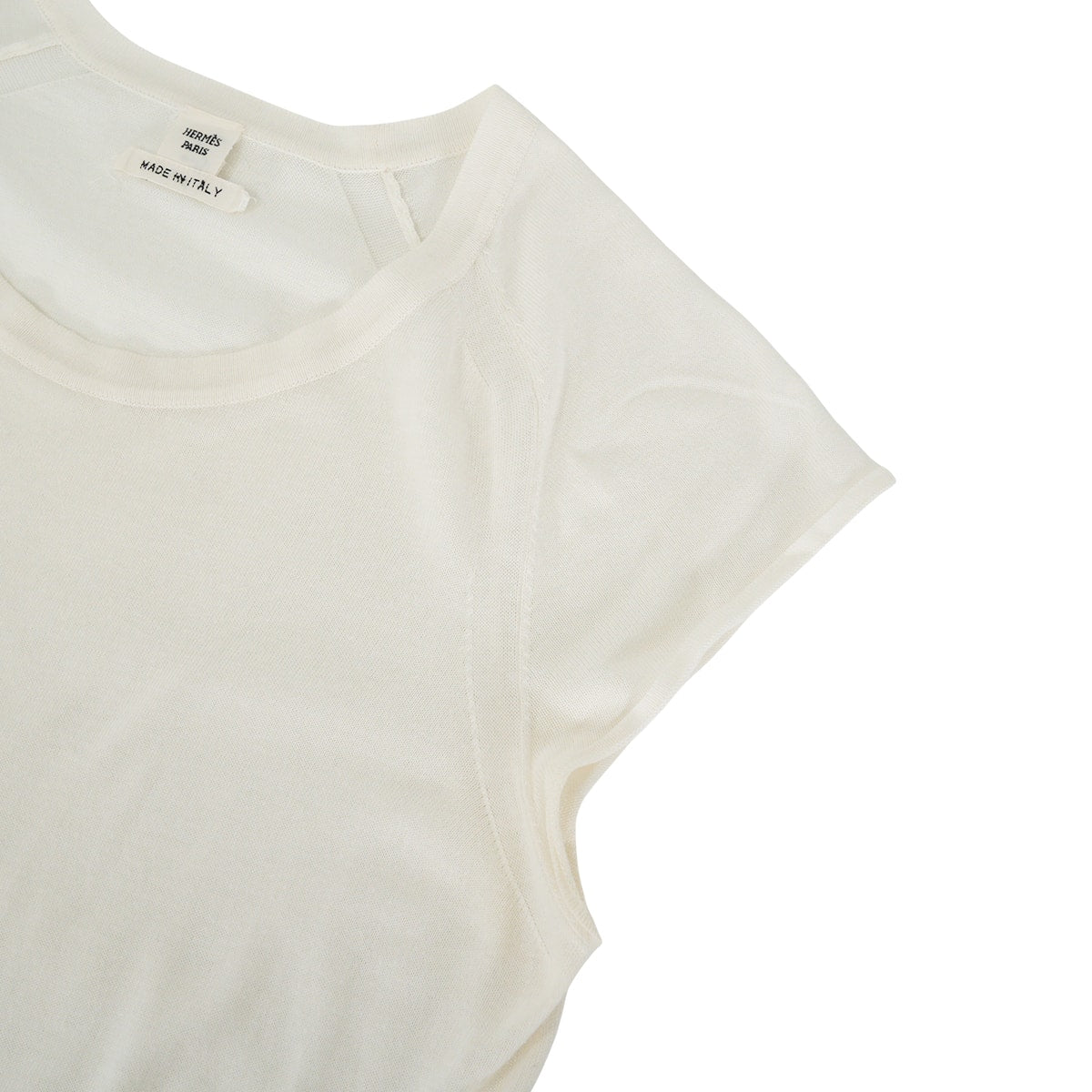 [Pre-loved] HERMES Short sleeve t shirt Cap Sleeve Tops Ivory Cotton/Silk #36[LIKE NEW][Authentic]